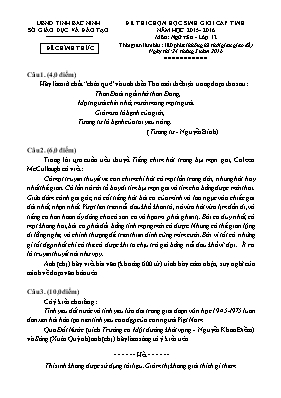 Đề thi học sinh giỏi Ngữ văn lớp 12 - Năm học 2015-2016 - Sở GD & ĐT Bắc Ninh